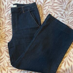 Oat New York Wide-Leg High-Rise Jeans - Dark Blue